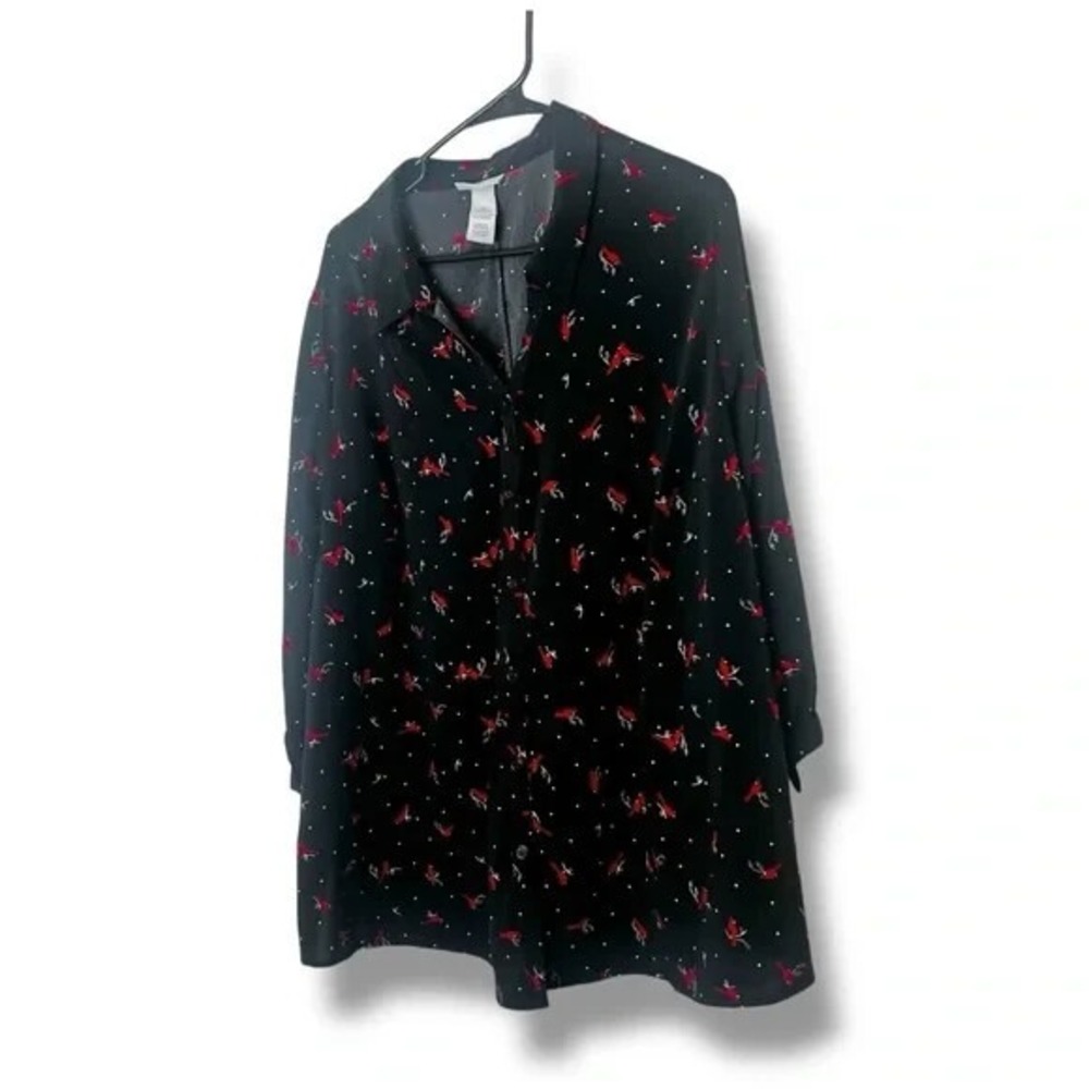 Catherines Black Red Cardinal Bird Button Down Shirt Size 22 24